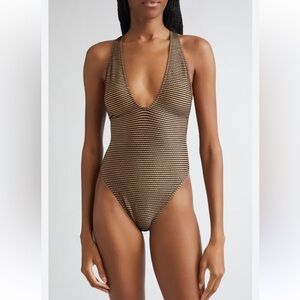 New Ulla Johnson Kaia Metallic One Piece Swimsuit
